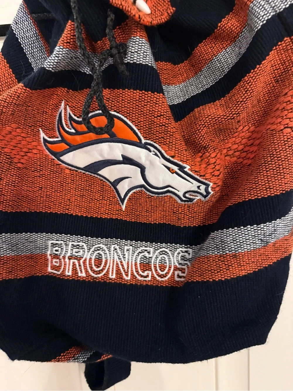 Denver Broncos backpack Handmade in Mexico 15”H X 12”W approximately used once